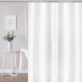 YISURE Extra Long Extra Wide Shower Curtain Liner 200x240cm, White PEVA Shower Curtain with Magnetic Bottom, Plastic Hooks, Width 79" x Height 94"