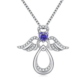 JiaYang Silver Guardian Angel Necklace 18K White Gold Plated Heart Infinity Pendant December Tanzanite Jewelry Gifts for Her