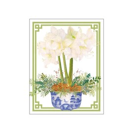 Caspari Potted Amaryllis Gift Enclosure Cards in Gold Foil - 20 with Envelopes
