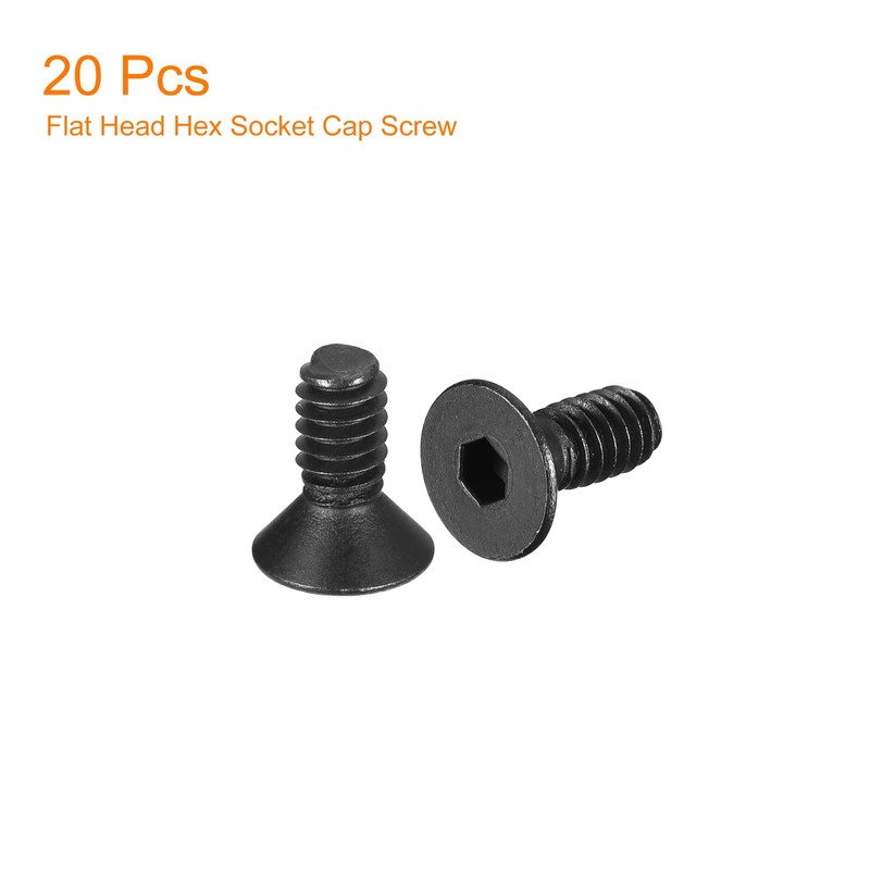uxcell #6-32x3/8 Flat Head Socket Cap Screws, 10.9 Grade Carbon