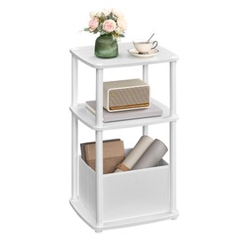SONGMICS HOME Side Table, 3-Tier Nightstand with Storage, End Table with Fabric Basket, for Bedroom, Living Room, Steel Frame, Superfast Toolless Assembly, Modern, Snow White ULET286W01
