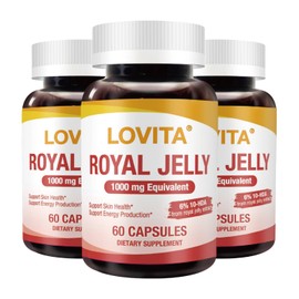 Lovita Royal Jelly 1000 mg with 20mg 10-HDA, Natural Source Super Food, Supports Skin Health & Energy Production, 60 Capsules (Pack of 3)