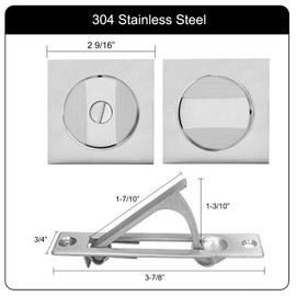 Pocket Door Lock with Edge Pull,Privacy Door Hardware Suitable for Bathroom Bedroom etc Recessed 2 Sided, 2 3/8" Backset, Invisible Hardware for 1 3/8” to 2 3/16” Thickness Door (Sliver+Edge Pull)