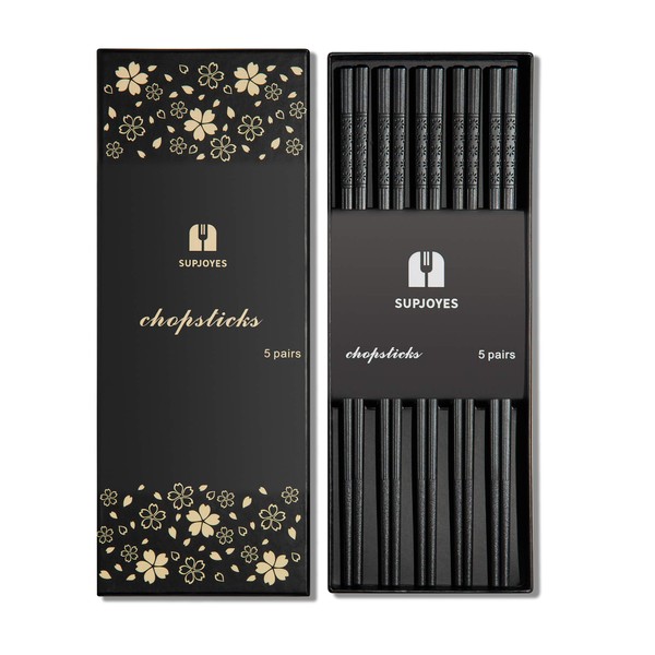 SUPJOYES 5 Pairs Fiberglass Chopsticks, Reusable Japanese Chopsticks, Dishwasher Safe, 24 cm Non-Slip Chopsticks