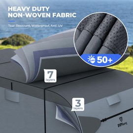 RVMasking RV Cover, 7 Layers Travel Trailer Cover with 4 Tire Covers for 15'1"-18', Heavy Duty Windproof Rip-Stop Anti-UV Camper Cover, Dark Gray