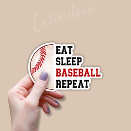 (3pcs) Eat Sleep Baseball Repeat Sticker Funny Sarcastic Quotes Inspirational Phrase Baseball Sport Lovers Vinyl Decal Stickers for Tumbler Laptop Kindle Water Bottles Tablet Books Phone - Size 3x2