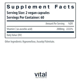 Vital Nutrients Vitamin C 1000mg (100% Pure Ascorbic Acid) - Vegan Antioxidant Supplement for Immune Support and Iron Absorption* - Gluten, Dairy and 