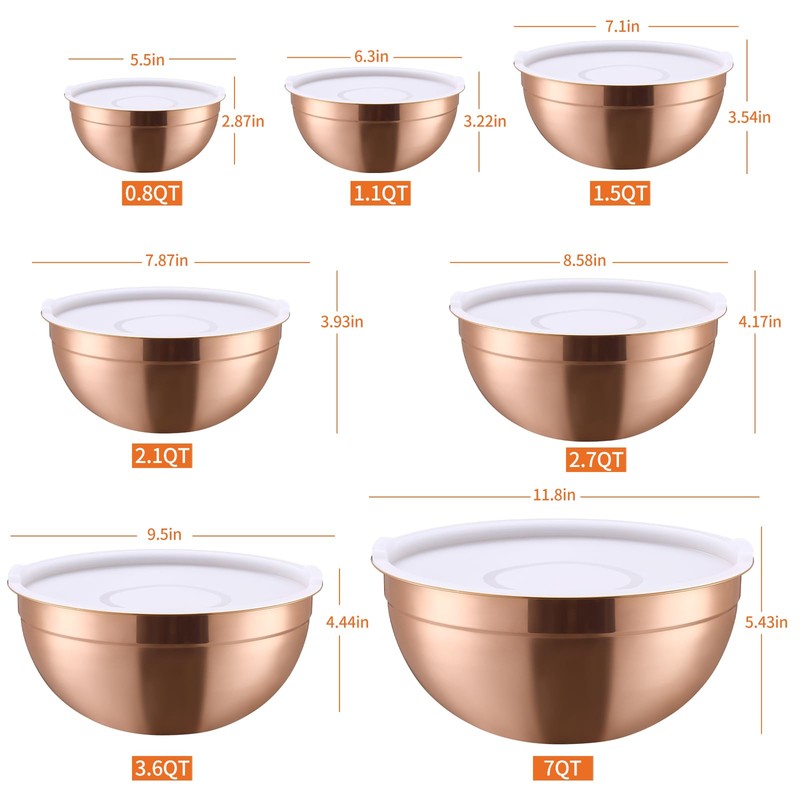 Onlycooker Rose Gold Mixing Bowls With Airtight Lids,Stainless Steel Bowl,Salad