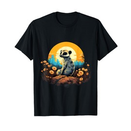 Meerkat Savanna Artwork Wildlife Sunset Drawing Floral T-Shirt