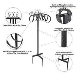 STYDDI Freestanding Garden Hose Hanger, Steel Decorative Water Hose Holder Stand for 125 Feet of 5/8 Inch Thick Hose, Design for Backyard, Lawn, Garden or Home