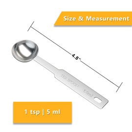 LEIFENY 2PCS 1 Tsp(1/3 tbsp | 5 ml |5 cc| 1/6 oz) Single Measuring Spoon, Stainless Steel Individual Spoons, Long Handle Measuring Spoons Only