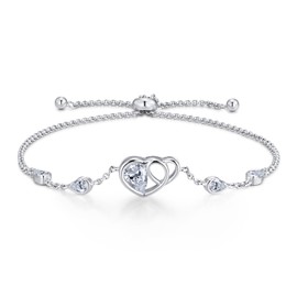 LOVANS Adjustable Bracelet Women's 925 Sterling Silver Heart Chains Bracelets Pear Shape Cubic Zirconia Jewellery Made of Sterling Silver Bracelet for Women, Sterling Silver