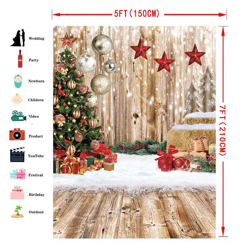 Dudaacvt 5x7Ft Christmas Backdrops for Photography Winter Snow Backdrop Rustic