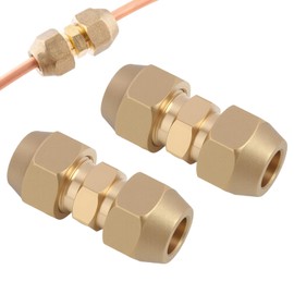 3/8 Klimaanlagen Verschraubung Set, 2 Stück Doppelnippel für Kupferrohre, Kupferrohrverlängerung für Gelenk Doppelverbinder, 9.52mm Kupferrohr, Messing, Mit Muttern, kältemittelleitung 3/8