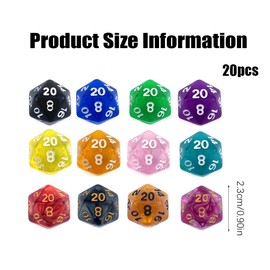 BZKSER Polyhedral Dice Set - 20 Pieces Dice Set 20 Sided Dice Colourful Dice Game D20 Dice Polyhedral Dice for DND MPG MTG and Other Games, Random Colours