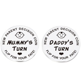 HRLORK New Parents Decision Coin Stainless Steel Decision Coin Funny Newborn Baby Gifts Mum and Dad Flip Coin for Mother's Day Birthday Shower Gift Novelty Gift