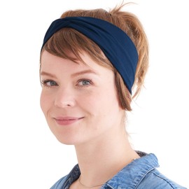 CHARM Japanese Yoga Headband for Women - Mens Sports Bandana Turban Hair Bands Navy