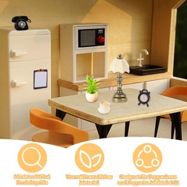 Miniature Furniture Gnome Accessories, Miniature Accessory Set Mini Phone + Alarm Clock + Table Lamp + Clipboard + Coffee Cup + Potted Plant, Dollhouse Accessories 1:12 for Children Decoration DIY,