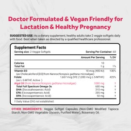 Naturalis Vegan Prenatal with Full Specrum Omega-3 | Algae DHA, EPA, DPA, Vitamin D3 & Active Folate L 5-MTHF | Vegan Society Certified, Sustainably Sourced, Non-GMO & Soy Free | 120 Veggie Softgels