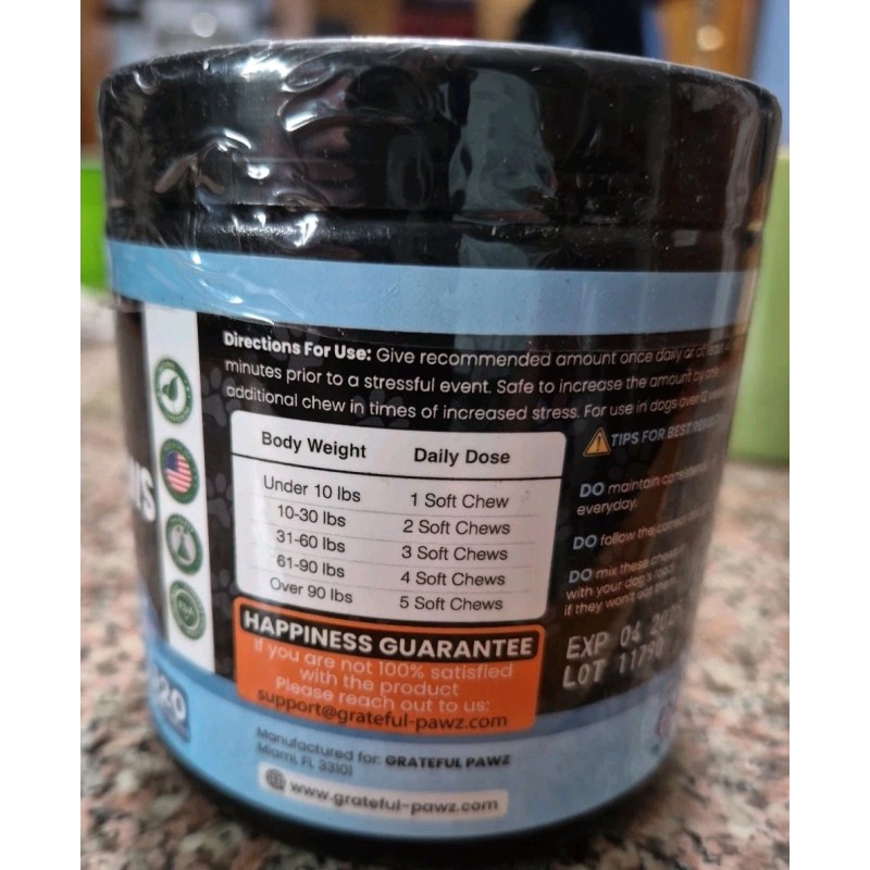 PAWZ Grateful Pawz Hemp Calming Chews for Dogs Anxiety Relief