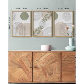 KUVIOKE Green Boho Framed Wall Art Modern Botanical Wall Printing Neutral Geometric Bohemain Sage Decor Ready to Hang 11x14in (Natural Framed)