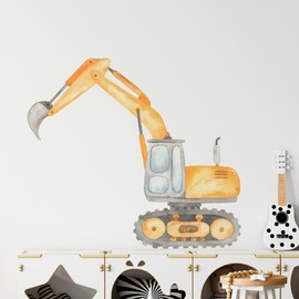 Construction Excavator Wall Decal for Boys Room, Construction Eqipment Peel Stick Removable Fabric Wall Sticker, Nursery or Playroom Decor, Repositionable (18 inch: 16" Tall x 18" Wide)
