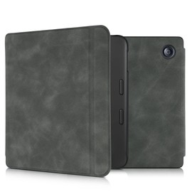 kwmobile Case Compatible with Tolino Vision 6 - Faux Leather eReader Protective Cover Case - Dark Grey