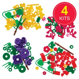 Baker Ross FN410 Bouquet Building Bricks - Pack of 4, Party Bag Fillers for Kids, Building Kits for Kids