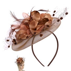 Women Fascinator Veil Hat Flower Feather Mesh Net Veil Bridal Dot Veil Headpiece with Hair Clip and Headband Ladies Wedding Party Costume Headwear Fancy Dress Hair Accessories for Cocktail Party Race