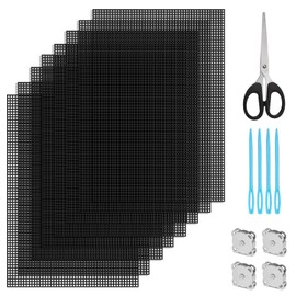 VEPEPE Pack of 8 Black Perforated Plates Plastic Grid, Plastic Mesh Canvas Sheets 20 x 30 cm with Scissors, Craft Plastic Canvas, Magnetic Buttons for Embroidery, Knitting and Crochet Projects