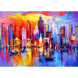 Rompecabezas 1000 Piezas para Adultos - Nueva York al Atardecer, Pintado  Acabado Mate antirreflejos  Rompecabezas Divertido y exigente  68 x 48 cm