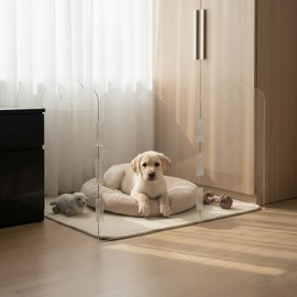 Clear Acrylic Dog Gate, Indoor Pet Barrier, Free-Standing 24" H Foldable 3-Panel Fence for Puppies & Small Dogs, No Drilling, Visual Boundary for Doorways, Hallways, Kitchens & Pet-Free Areas