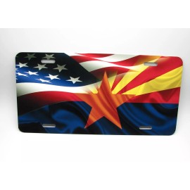 DIGIART INTERNATIONAL WAVING ARIZONA STATE FLAG AMERICAN FLAG METAL CAR NOVELTY LICENSE PLATE AUTO TAG
