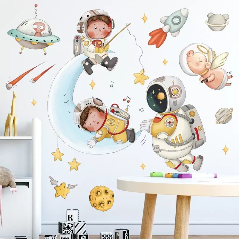 DaraBaby Vinil Decorativo Astronauta Nave Espacial Luna Niño Bebé