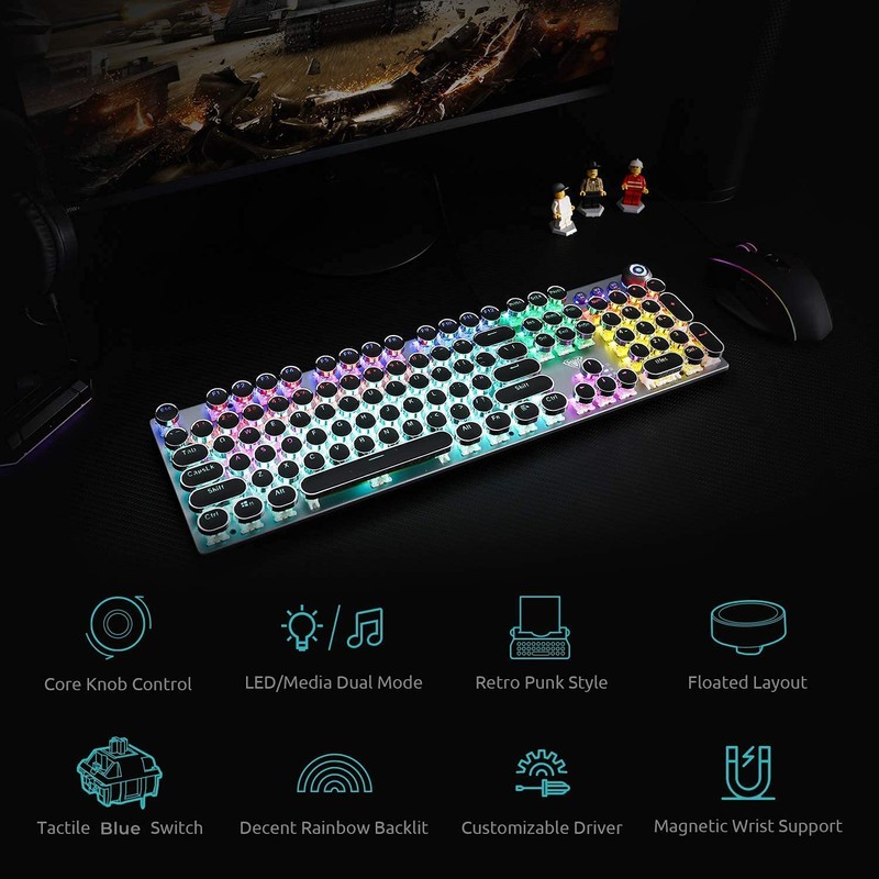 AULA F2088 Typewriter Style Mechanical Gaming Keyboard Wired,Blue Switches,Rainbow LED