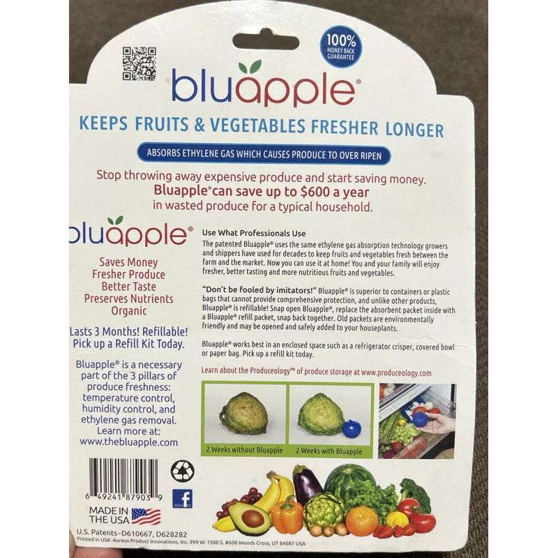 BluApple 2-PK 4 Bluapple Produce Saver Keeps Fruits & Vegetables