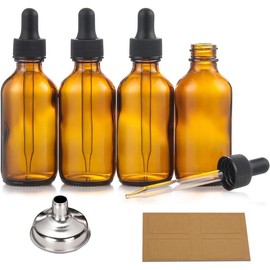 4 Pack 2 oz Dropper Bottles with 1 Funnel and 4 Labels 60ml Thick Dark Amber Glass Tincture Bottles with Eye Droppers Leakproof Essential Oils Bottles - Color: Blue