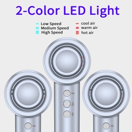 Hair Dryer with Diffuser and Nozzle,High Speed Hair Dryer with Brushless Motor for Fast Drying,Low Noise Thermo-Control (Grey)