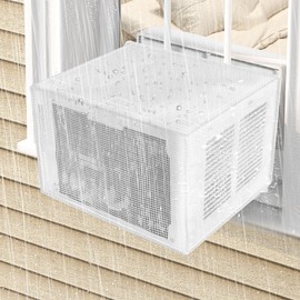 TAKTOPEAK U-shaped Window AC Cover: PVC Mesh for U Shape Window Air Conditioner 8000 10000 12000 BTU, White AC Window Unit Bug Screen Leaf Cover Rain Guard Outside Net Preventing Leaves, Debris, Rain