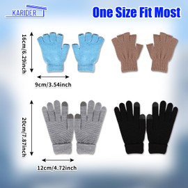 4 Pairs Winter Gloves for Women Men Winter Warm Weather Gloves Full/Half Finger Winter Gloves for Women Men Hiking Running