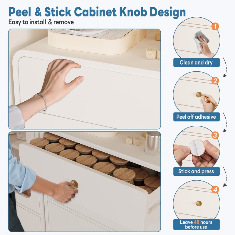 10-Pack Self-Adhesive Cabinet Knobs, No-Drill Self-Stick Drawer Knobs for Dressers,
