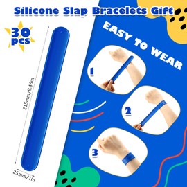 Vinsot 30 Pcs Silicone Slap Bracelets Gift for Kids DIY Slap Bands Party Favor Soft Blank Snap Wristbands Bulk for School Craft Project Painting Classroom Prizes Birthday Wedding (Blue)