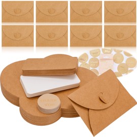 Zayvor 50 Small Cards with Envelopes, Mini Small Envelopes, Kraft Paper Envelopes, Blank Heart Closure, Envelopes, Stickers, Invitation, Thank You Cards, Card Set, Cards Envelopes with Envelope