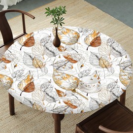 SuxiGlo Fitted Round Table Cover, Waterproof Polyester Elastic Tablecloth, Washable Table Protector for Picnic, Camping, Indoor and Outdoor 45"-56"