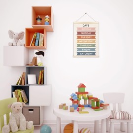 Ecezatik Days of Week Educational Poster Hanger Frame, Colorful Classroom Decor, Nursery Wall Decor, Days Learning Posters Banner for Nursery Kids Room Playroom Classroom Preschool Decor, 12x16 Inches