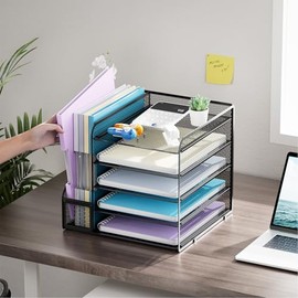 Marbrasse Organizadores y accesorios de escritorio, organizador de bandeja de papel de 5 niveles con soporte para archivos, organizador de archivos de