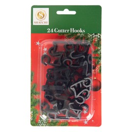 SHATCHI 24Pcs Black Gutter Hooks for Outdoor Hanging Christmas Icicle String, Rope Lights Decorations –UV-Protected, Weatherproof, Reusable Clips, Pack of 24