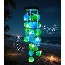 (New) Solar Wind Chime for Outside, for Women Grandma Mom Wife Sister, Solar Hanging Wind Chime Lights for Holiday Garden Yard Window - Sea