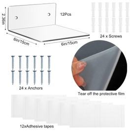 Wenqik Acrylic Floating Shelves for Wall 6 x 6 Inch Display Wall Shelf Clear Hanging Shelves with Adhesive Tape and Screw for Bathroom Bedroom Living Room Office Storage Decoration(12 Packs)