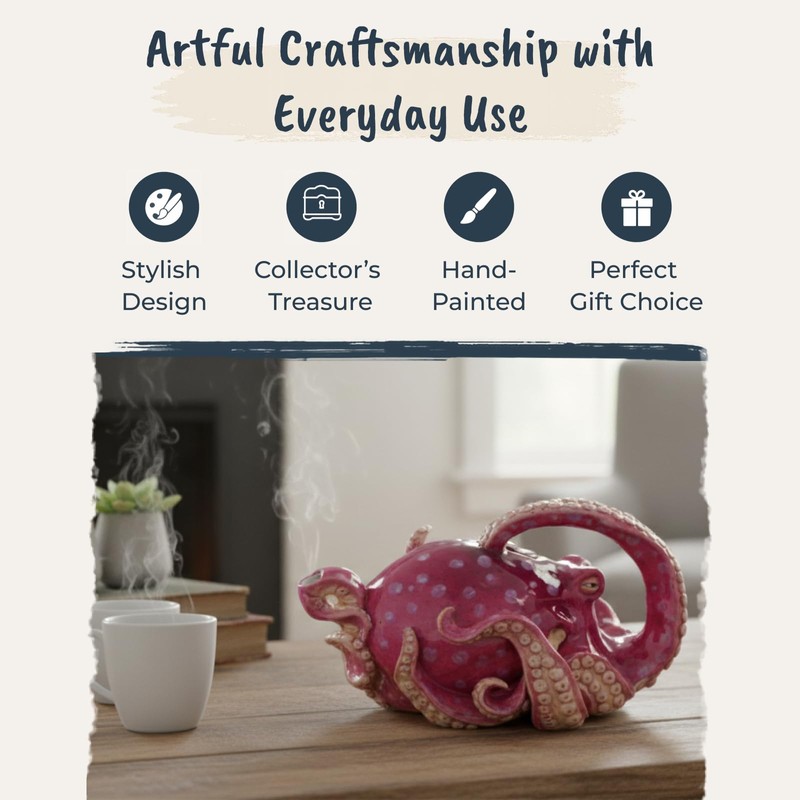 Blue Sky Ceramics Red Octopus Teapot, Multi